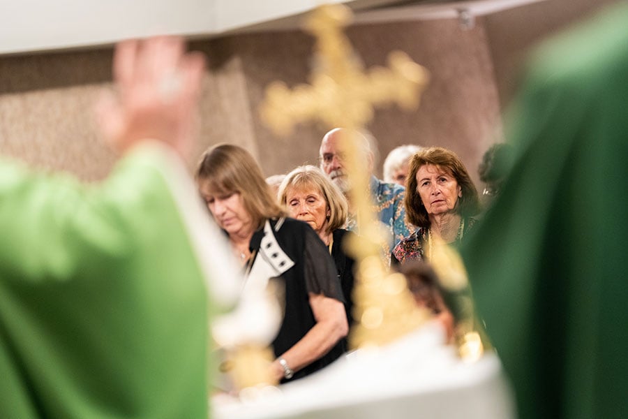 Members of the FBI Society of Former Special Agents participate in Mass celebrated by Bishop Michael F. Olson on September 14, 2024 during their convention at the Sheraton Hotel in Fort Worth. (NTC/Juan Guajardo)